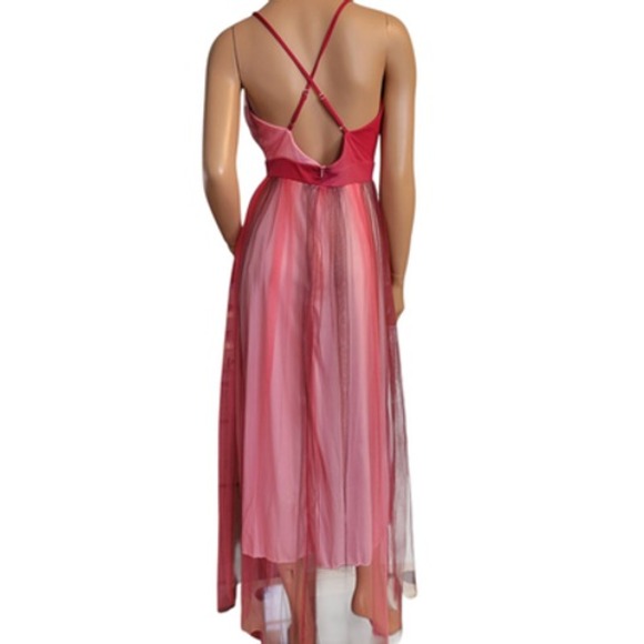 Dress Womens Small Pink Red Ombre Tulle Deep V Fairy Princess Y2K - Picture 9 of 11